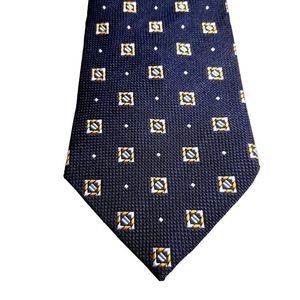 Guy Laroche Silk Tie Wide Navy Gold Abstract Geometric 4 Inch